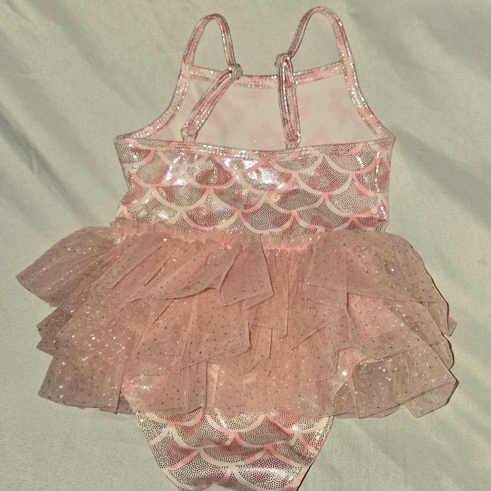 Sparkling Pink Baby Girl Swim One Piece with Tutu Silver Sparkles Milediiy 3-6mo